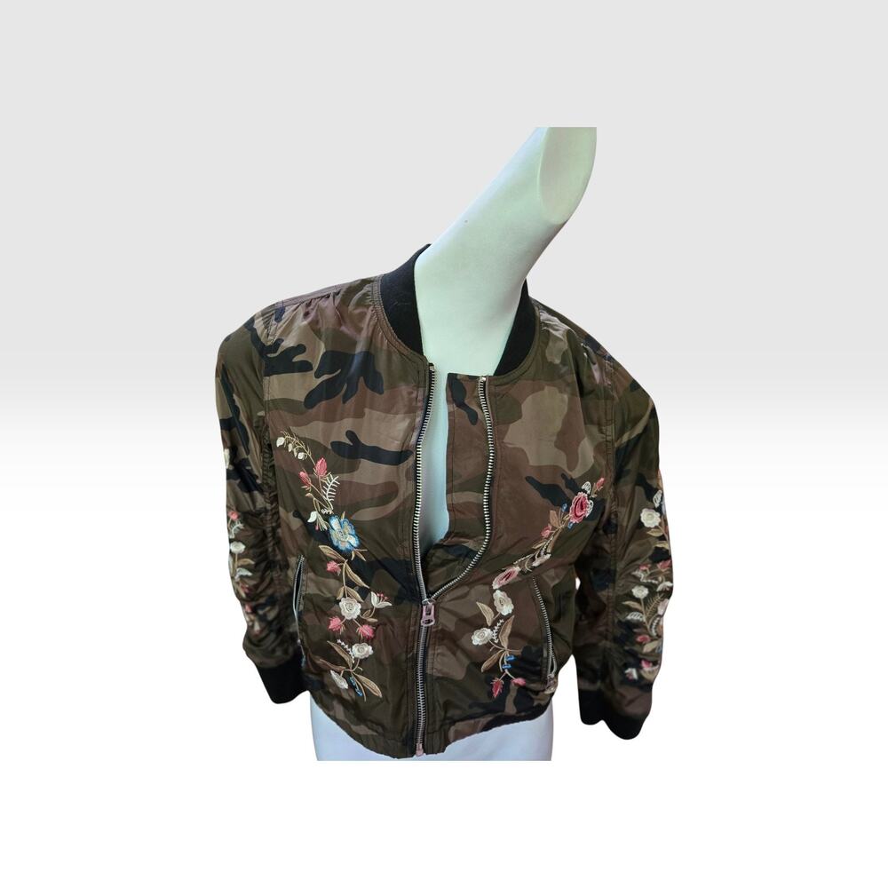 DRIFTWOOD Camouflage Bomber Jacket with Floral Embroidery - Brown/Green